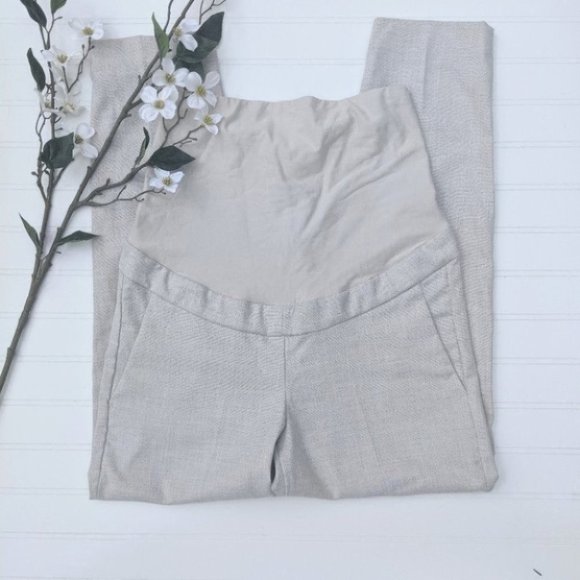 H&M Pants - H&M Cream Linen-Look Slim Cropped Maternity Pants